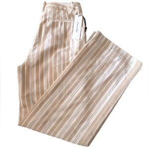 NWT Calvin Klein women pants beige/white Striped high rise straight legs size 6